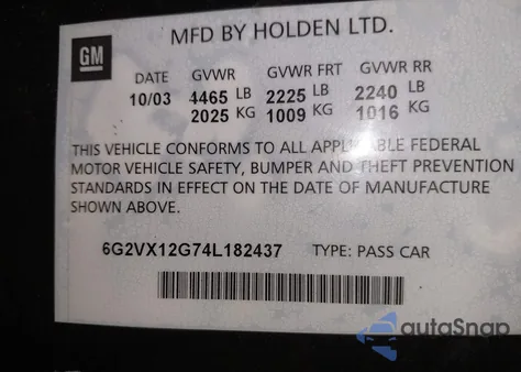 2004 Pontiac Gto from USA, damaged, VIN 6G2VX12G74L182437